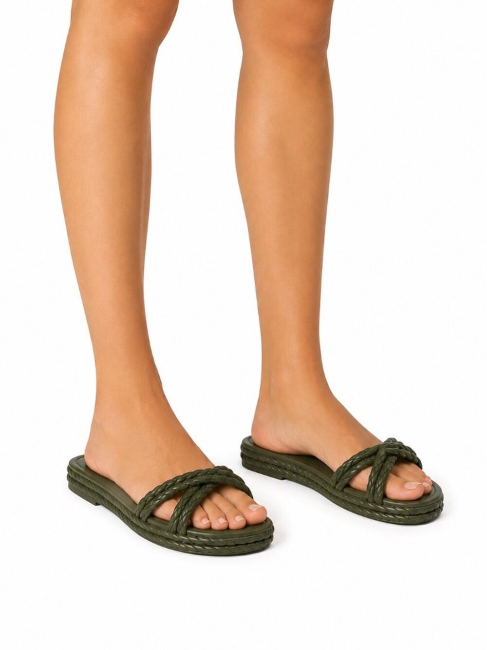 ASOS Platform Sandals Dark Green Size 9 Braided Slip On Slide